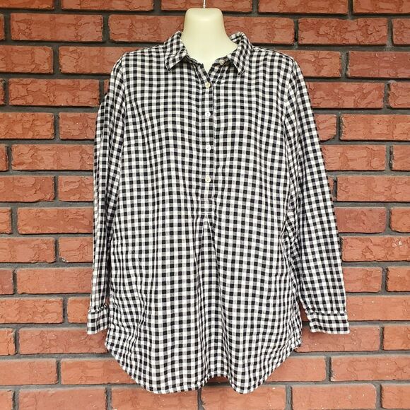 J. Jill Tops - J Jill Top Womens M Gingham Check Plaid Popover Black White Tunic Double Cloth